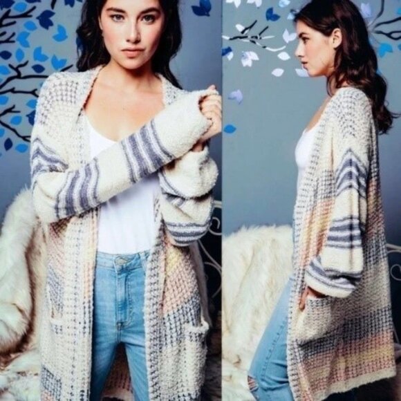 ✨4X HP✨ Oversized Boyfriend Striped Open Cardigan - M/L - Picture 3 of 15